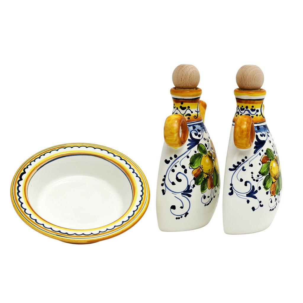 LIMONCINI: 'The Better Half' Oil and Vinegar set with tray/saucer - tops-selection.shop