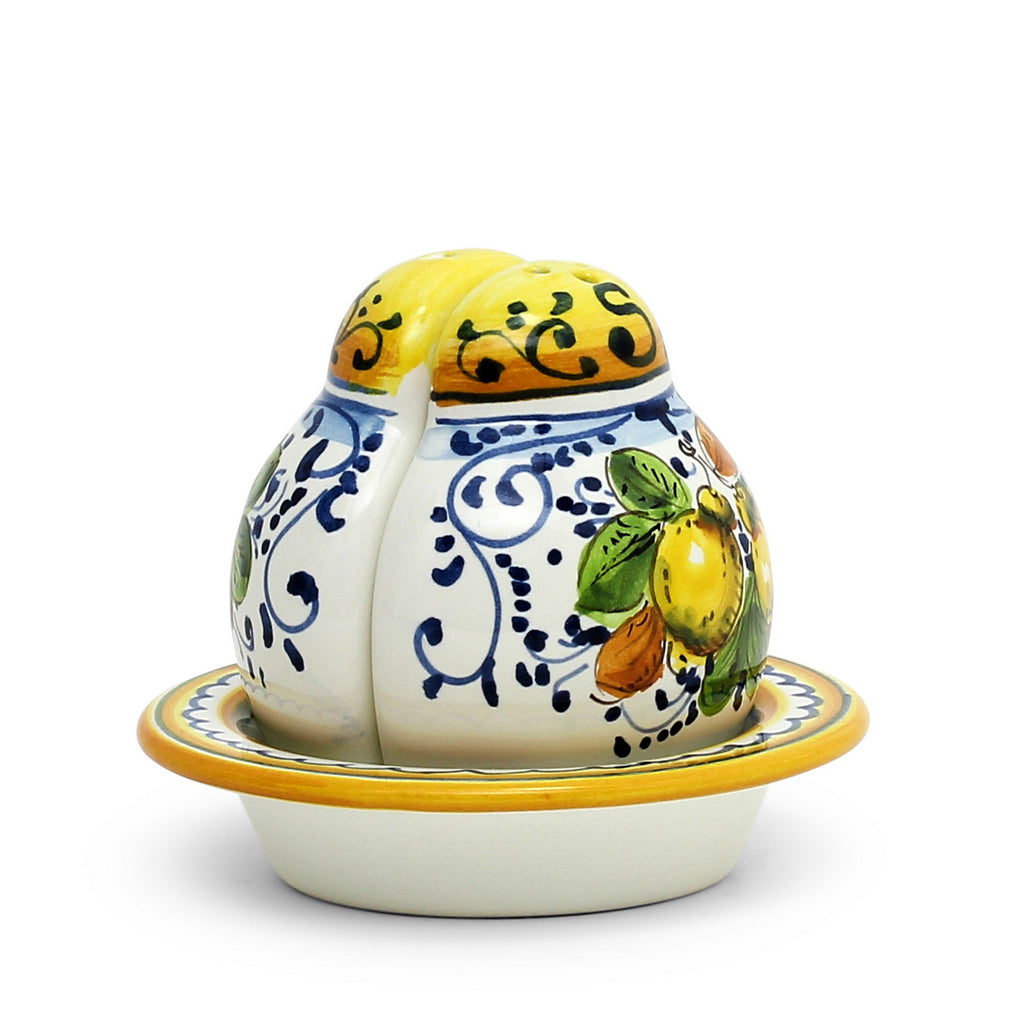 LIMONCINI: &#39;The Better Half&#39; Salt and Pepper set with tray/saucer - tops-selection.shop
