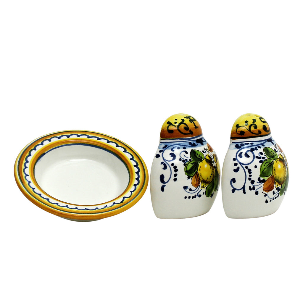 LIMONCINI: 'The Better Half' Salt and Pepper set with tray/saucer - tops-selection.shop