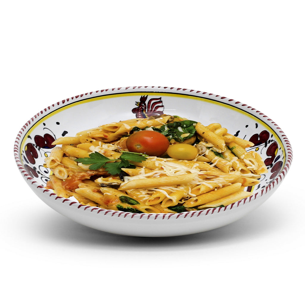 ORVIETO RED ROOSTER: Risotto/Pasta/Cioppino round shallow coupe bowl - tops-selection.shop
