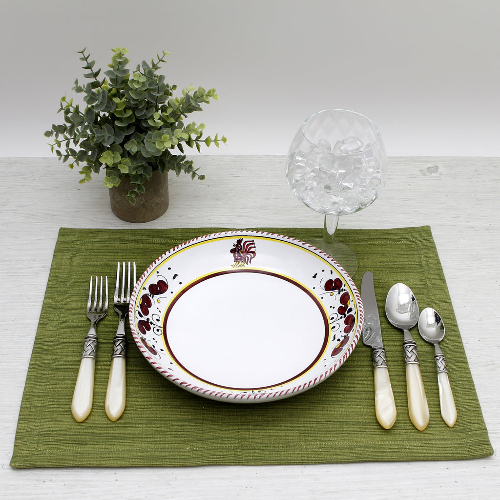 ORVIETO RED ROOSTER: Risotto/Pasta/Cioppino round shallow coupe bowl - tops-selection.shop