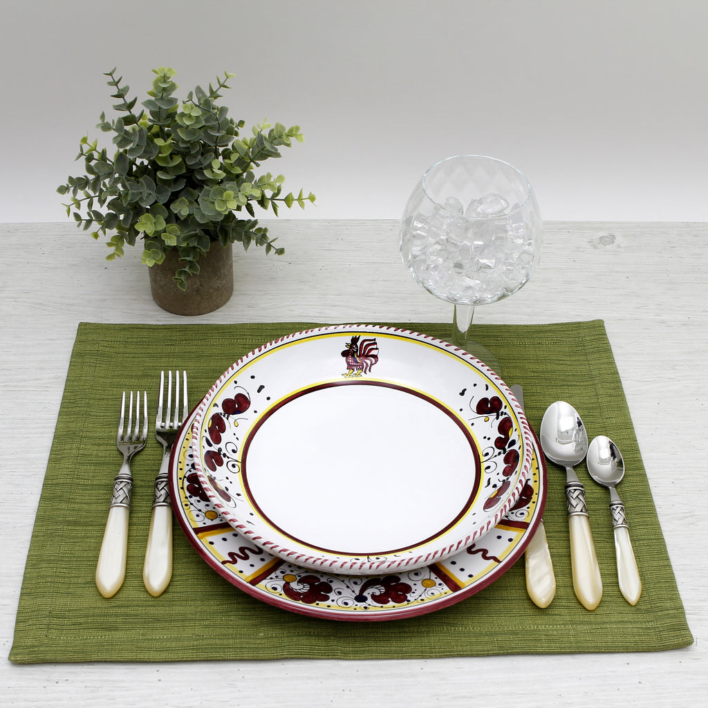 ORVIETO RED ROOSTER: Risotto/Pasta/Cioppino round shallow coupe bowl - tops-selection.shop