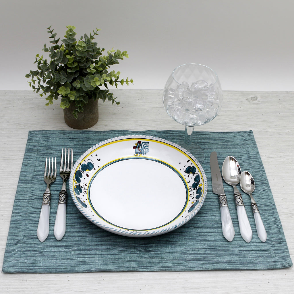 ORVIETO GREEN ROOSTER: Risotto/Pasta/Cioppino round shallow coupe bowl - tops-selection.shop