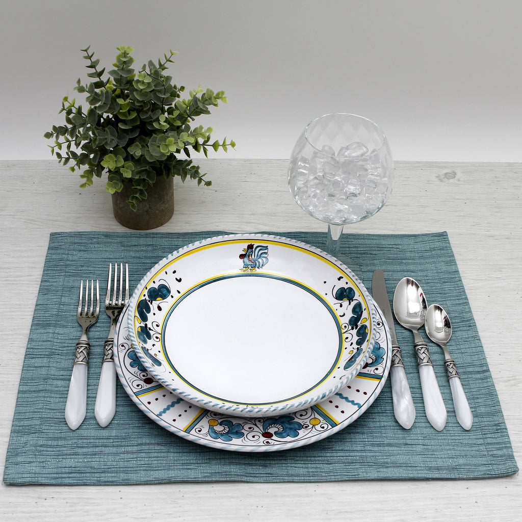 ORVIETO GREEN ROOSTER: Risotto/Pasta/Cioppino round shallow coupe bowl - tops-selection.shop