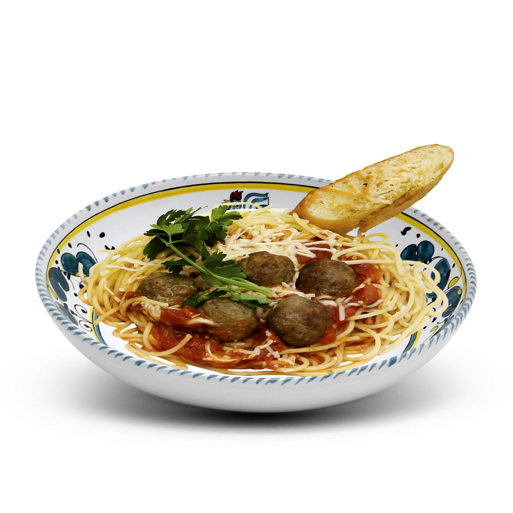 ORVIETO GREEN ROOSTER: Risotto/Pasta/Cioppino round shallow coupe bowl - tops-selection.shop