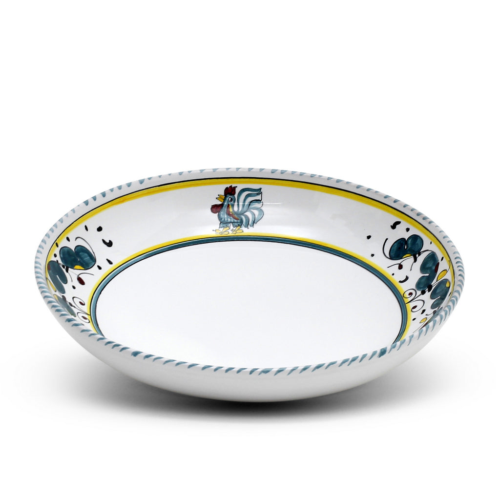 ORVIETO GREEN ROOSTER: Risotto/Pasta/Cioppino round shallow coupe bowl - tops-selection.shop