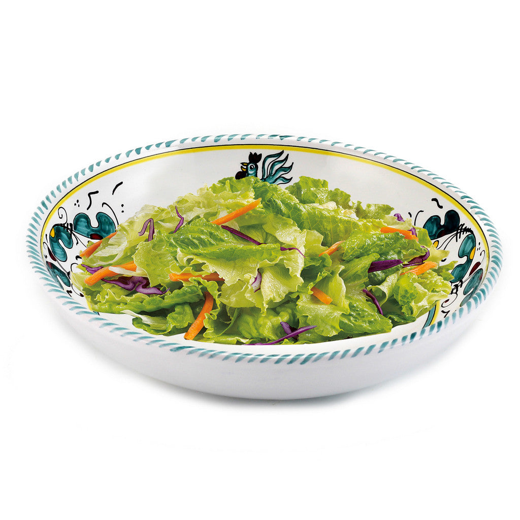 ORVIETO GREEN ROOSTER: Risotto/Pasta/Cioppino round shallow coupe bowl - tops-selection.shop