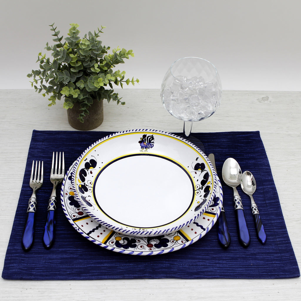 ORVIETO BLUE ROOSTER: Risotto/Pasta/Cioppino round shallow coupe bowl - tops-selection.shop