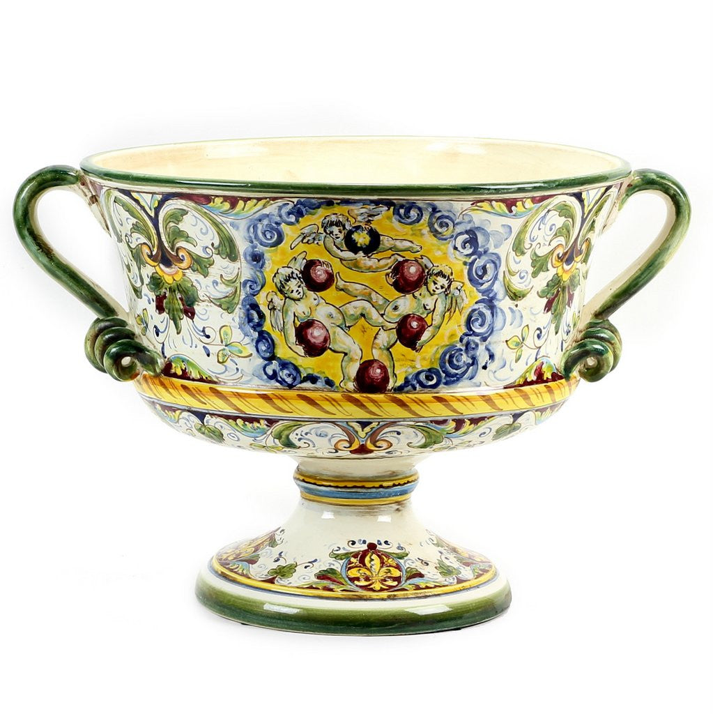 MAJOLICA MEDICI: Large Footed Round Bowl with two handles - tops-selection.shop