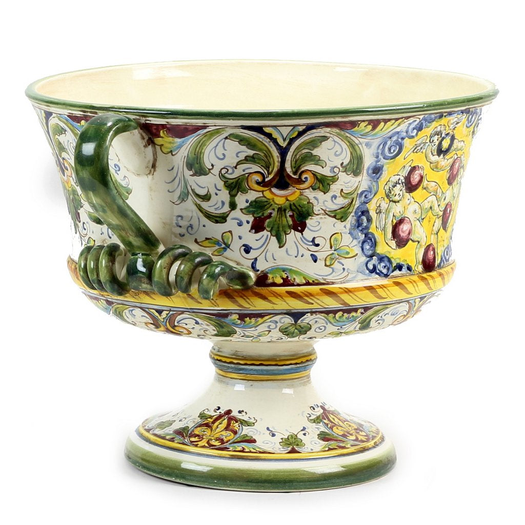 MAJOLICA MEDICI: Large Footed Round Bowl with two handles - tops-selection.shop