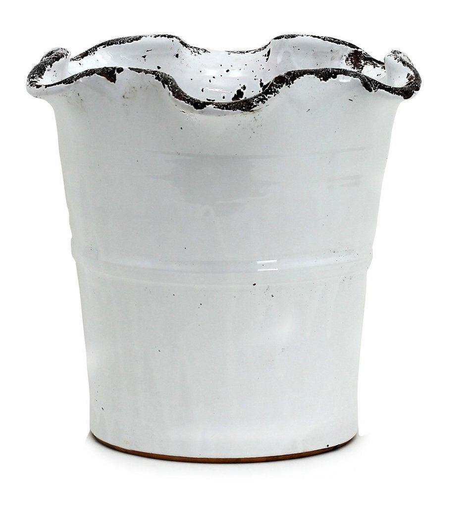 SCAVO Giardini Garden: Extra Large Planter Vase with fluted rim WHITE - tops-selection.shop