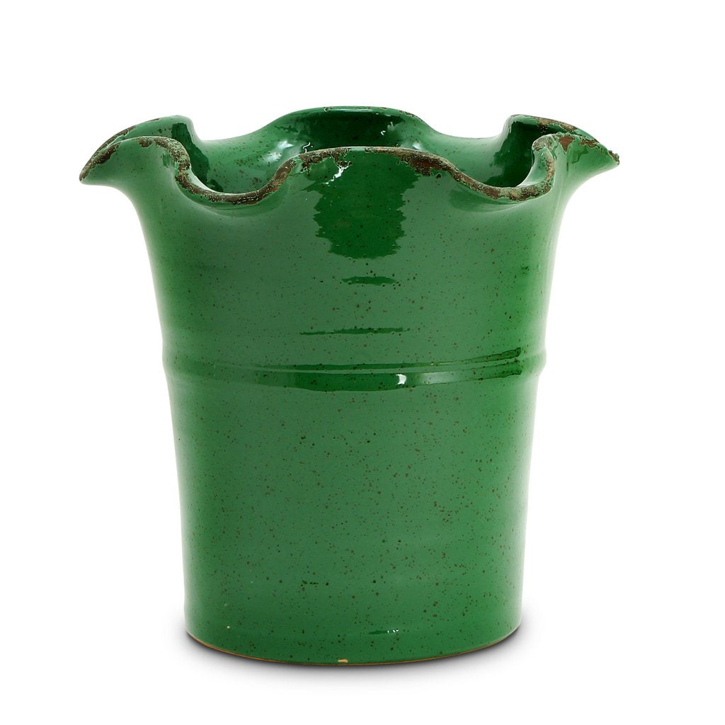 SCAVO Giardini Garden: Large Planter Vase with fluted rim 'VERDE PRATO' Dark Green - tops-selection.shop