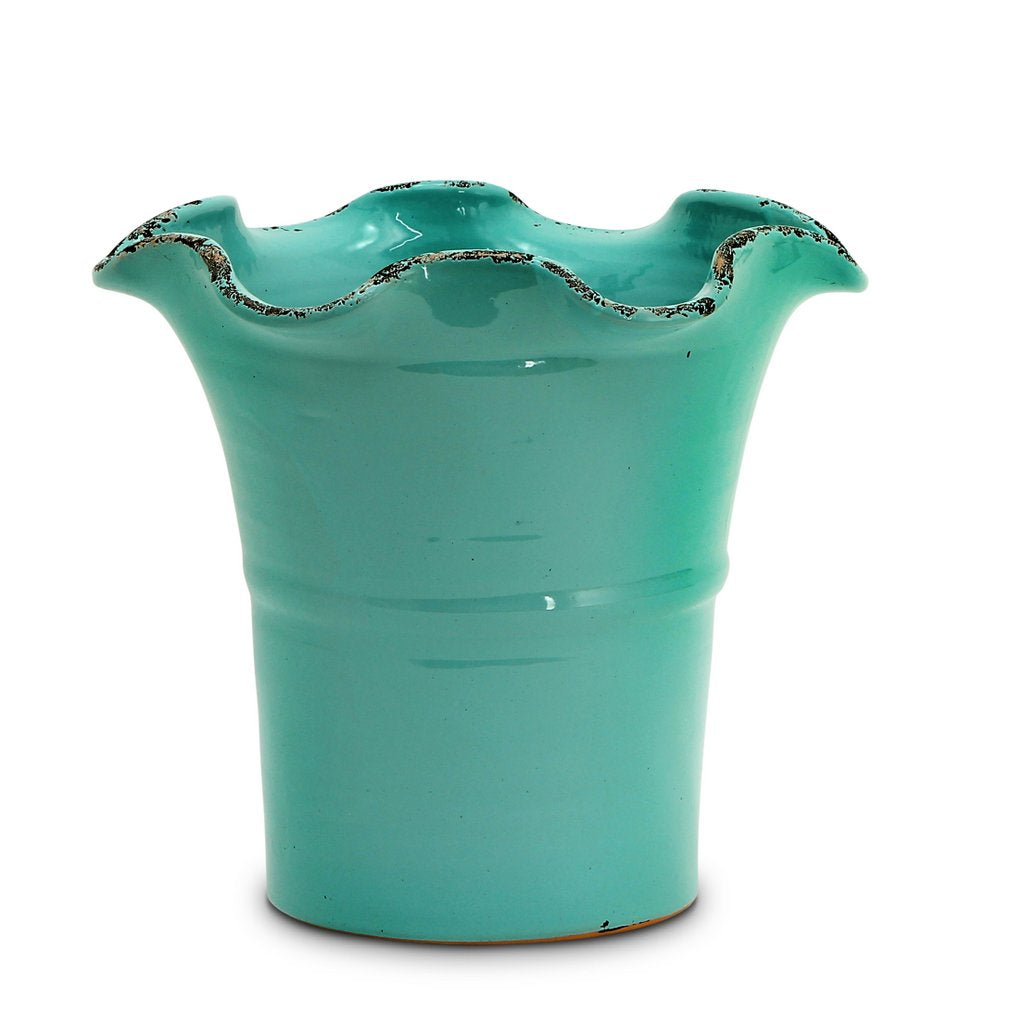SCAVO Giardini Garden: Large Planter Vase with fluted rim AQUA Tiffany Teal - tops-selection.shop