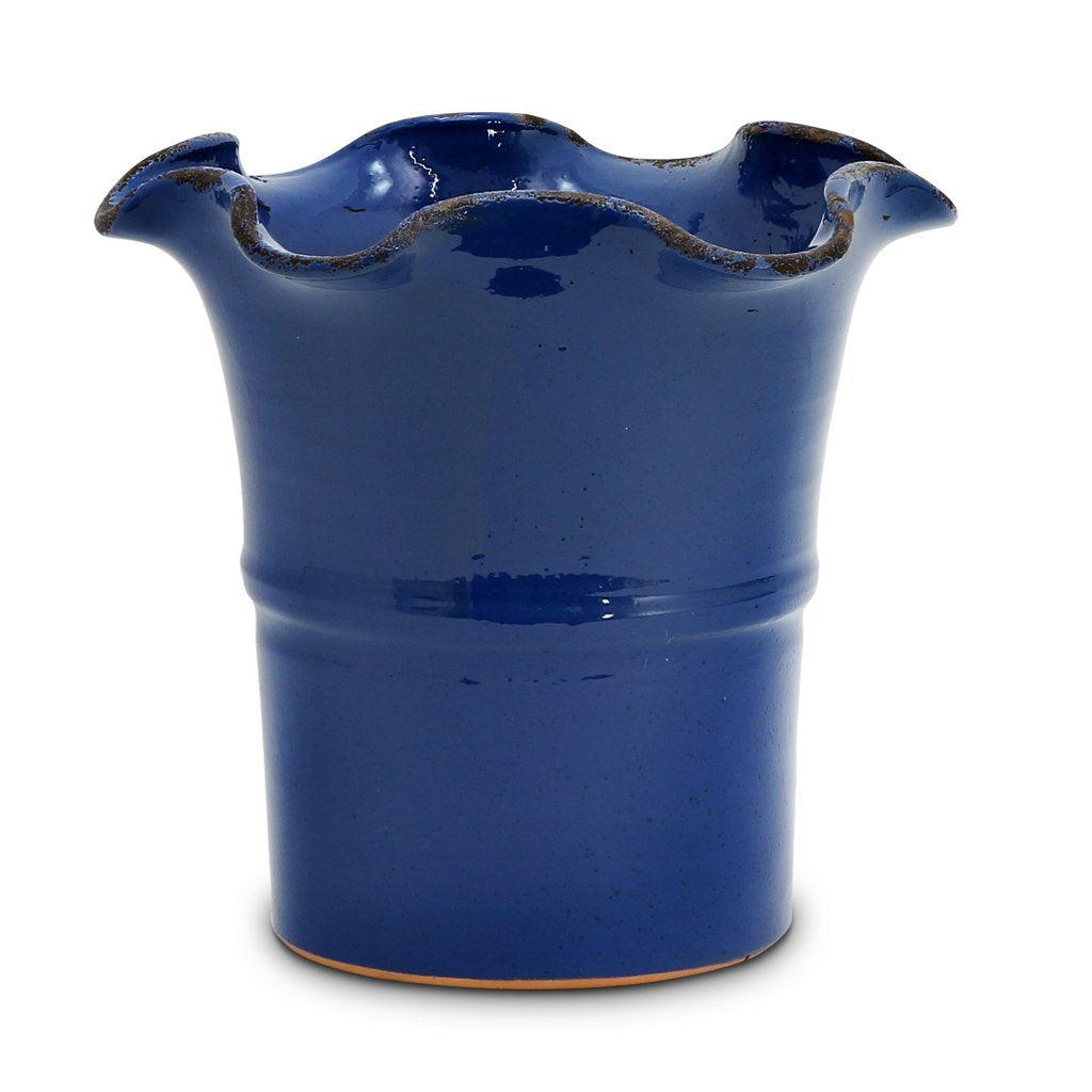 SCAVO Giardini Garden: Large Planter Vase with fluted rim 'AVIATOR' Dark Blue - tops-selection.shop