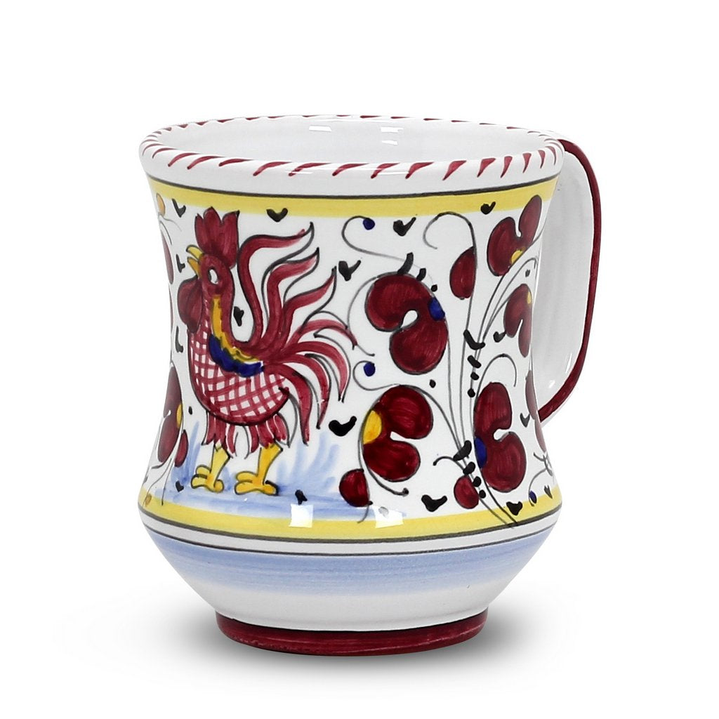 ORVIETO RED ROOSTER: Concave Deluxe Mug (12 Oz.) [STRIPED RIM] - tops-selection.shop