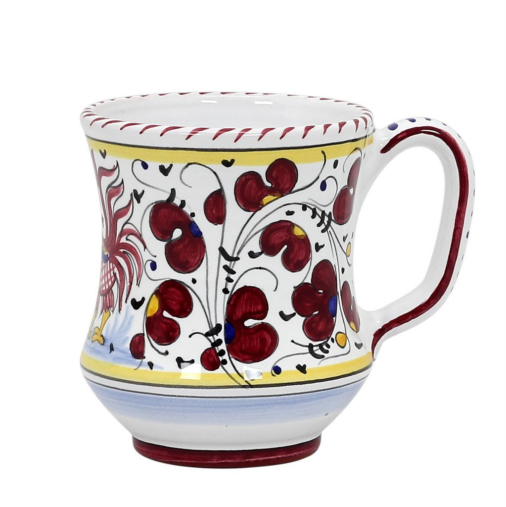 ORVIETO RED ROOSTER: Concave Deluxe Mug (12 Oz.) [STRIPED RIM] - tops-selection.shop