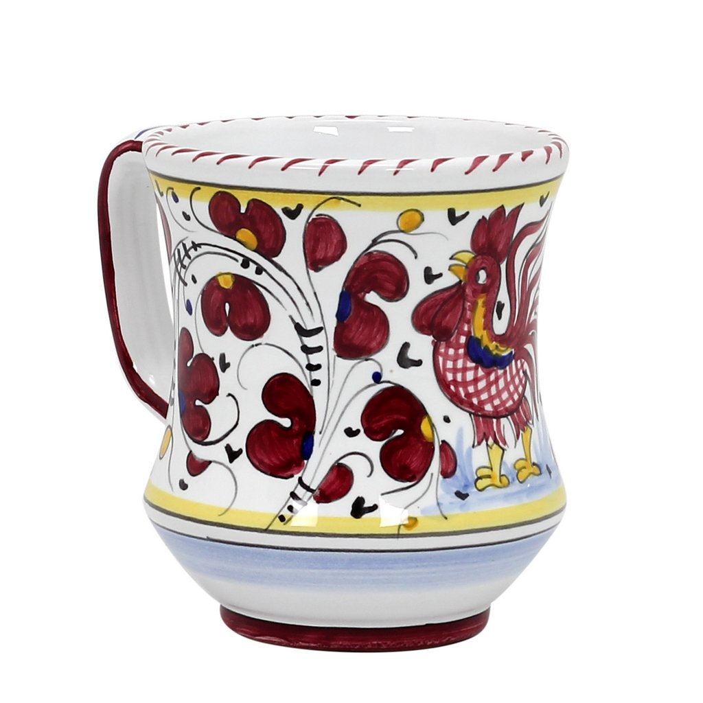 ORVIETO RED ROOSTER: Concave Deluxe Mug (12 Oz.) [STRIPED RIM] - tops-selection.shop