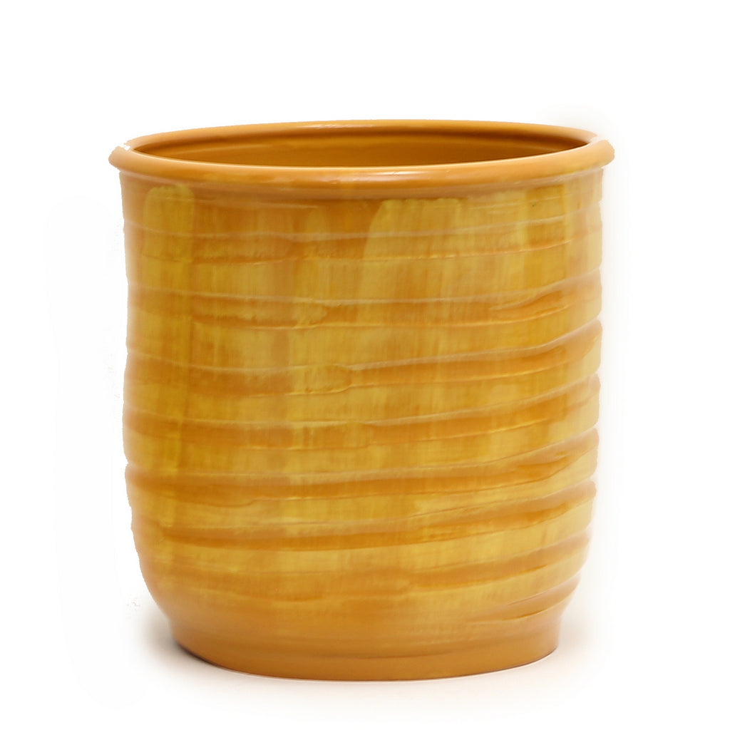 SCAVO Giardini Garden: Modern-Rustic 'Rigato' Cachepot/Planter Translucent TUSCAN YELLOW - tops-selection.shop
