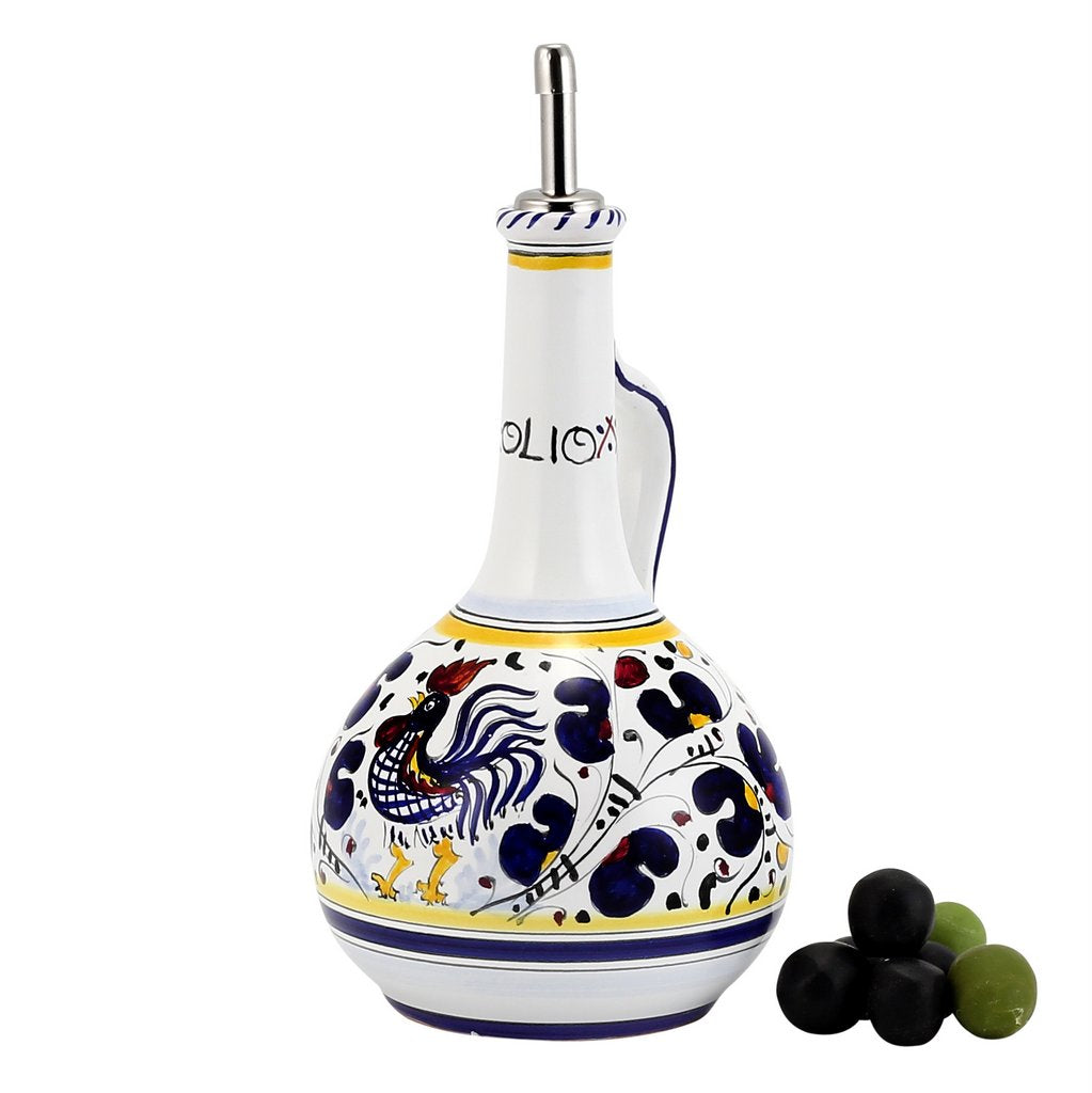 ORVIETO BLUE ROOSTER: Bundle with Utensil Holder + Olive Oil Dispenser + Biscotti Jar - tops-selection.shop