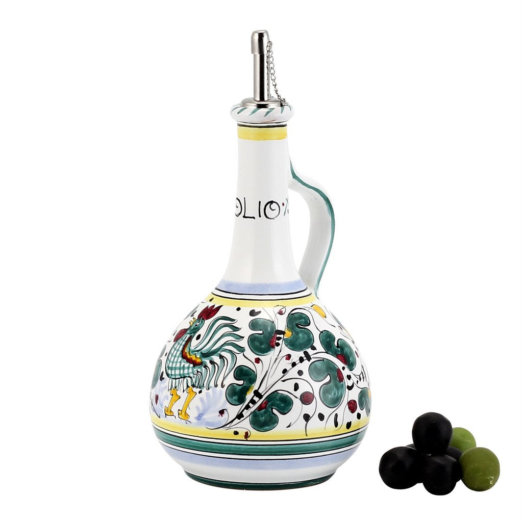 ORVIETO GREEN ROOSTER: Bundle with Utensil Holder + Olive Oil Dispenser + Biscotti Jar - tops-selection.shop