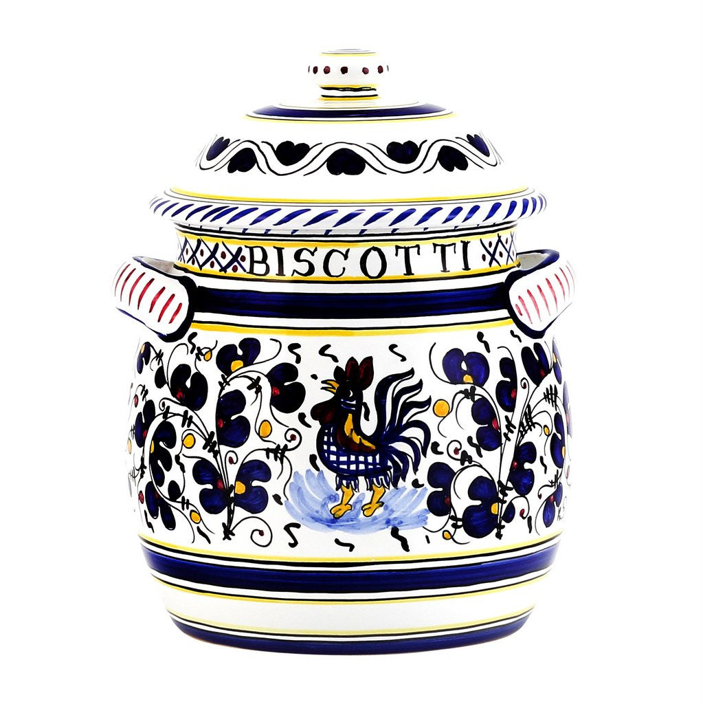 ORVIETO BLUE ROOSTER: Traditional Biscotti Jar - tops-selection.shop
