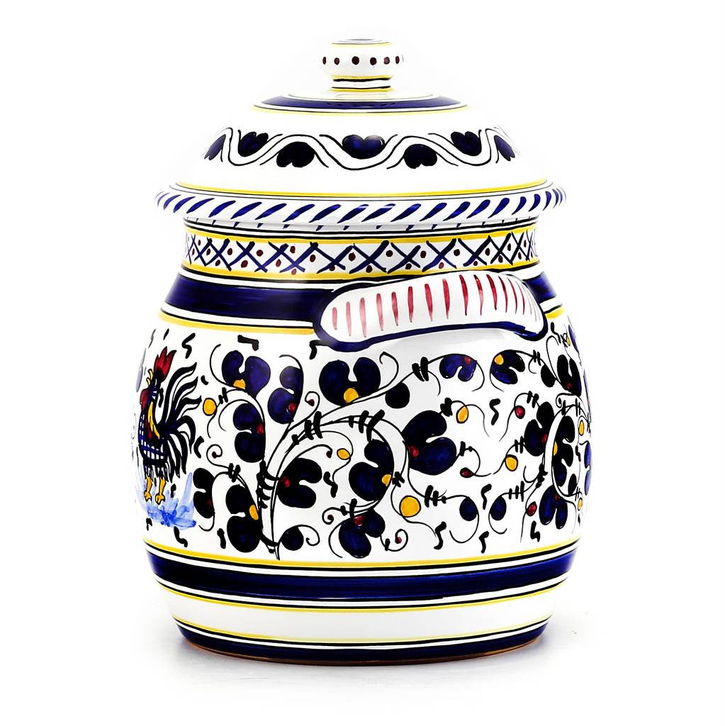 ORVIETO BLUE ROOSTER: Traditional Biscotti Jar - tops-selection.shop