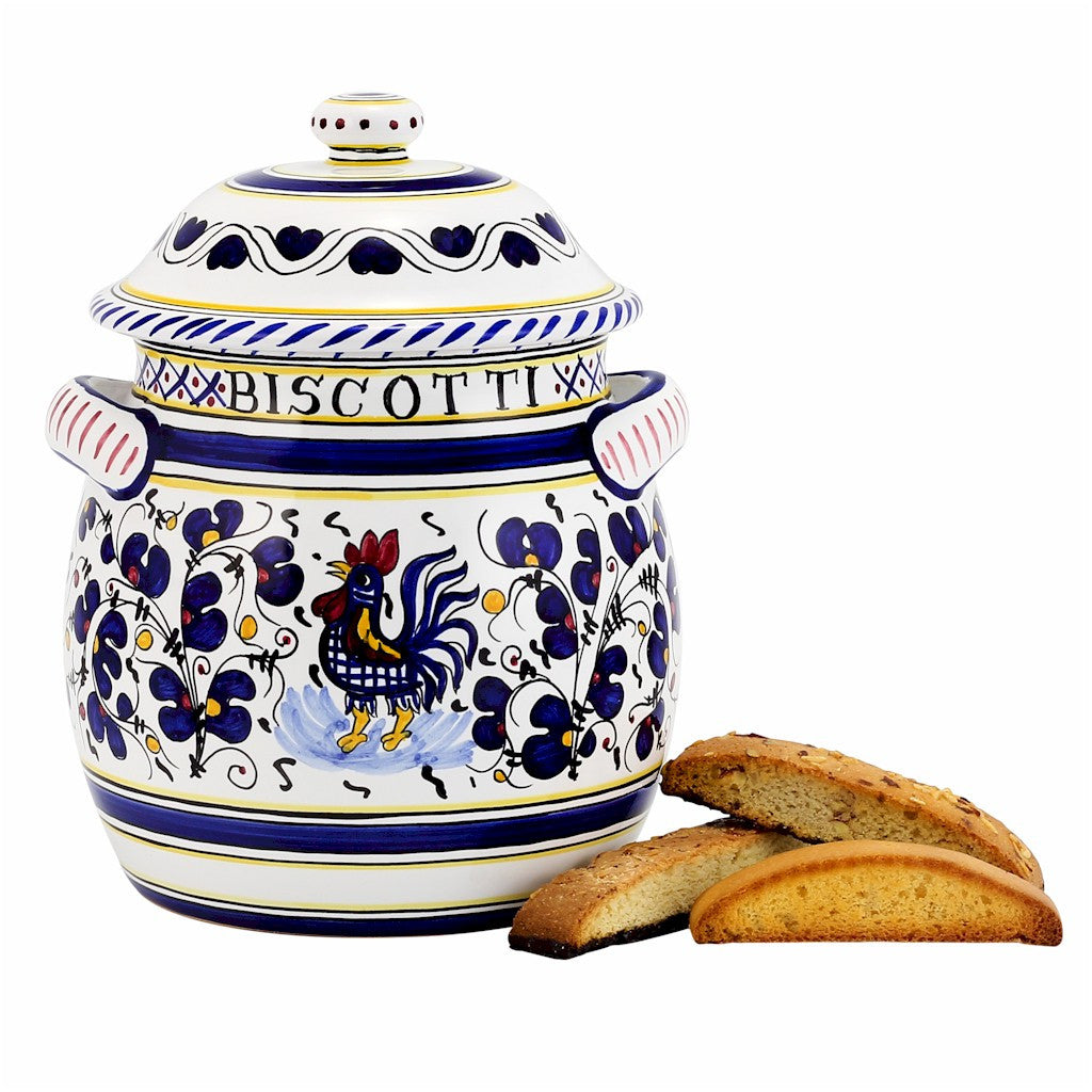ORVIETO BLUE ROOSTER: Traditional Biscotti Jar - tops-selection.shop