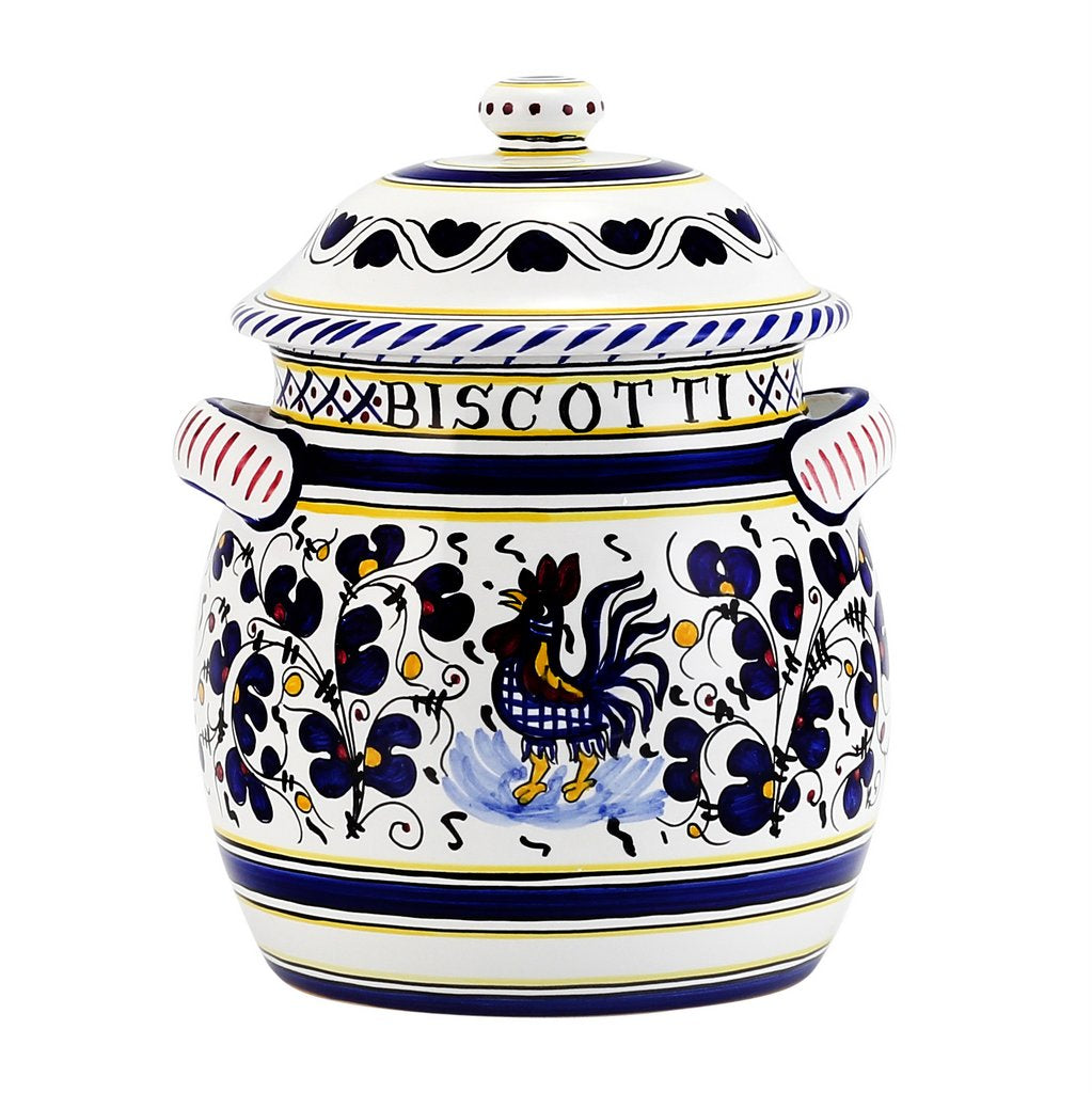 ORVIETO BLUE ROOSTER: Bundle with Utensil Holder + Biscotti Jar - tops-selection.shop