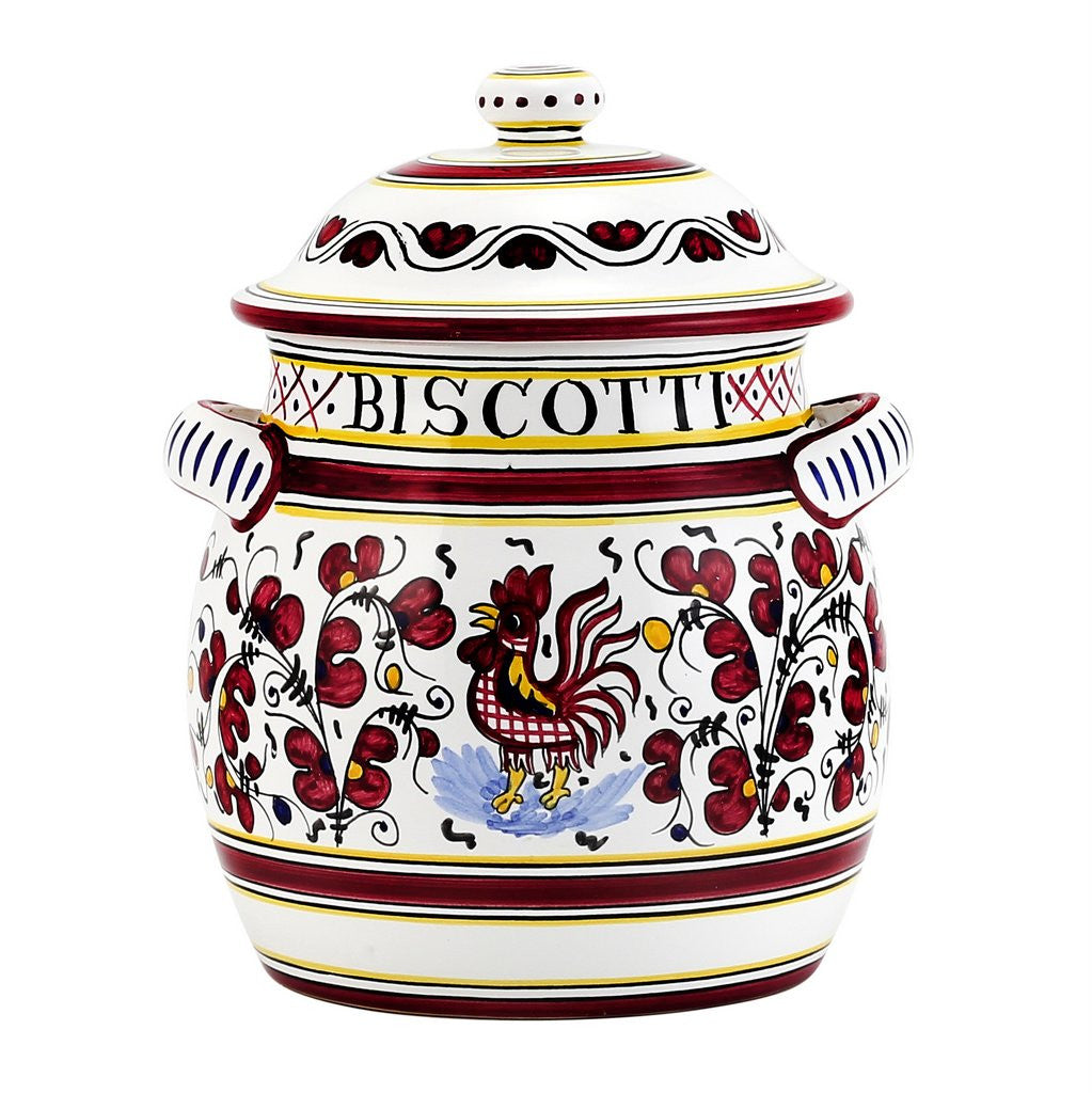 ORVIETO RED ROOSTER: Traditional Biscotti Jar - tops-selection.shop