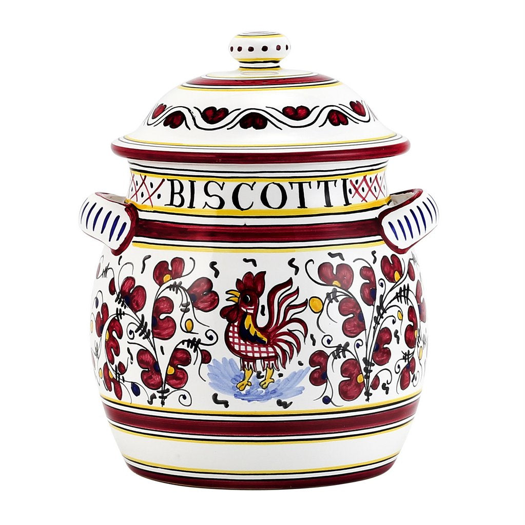 ORVIETO RED ROOSTER: Bundle with Utensil Holder + Olive Oil Dispenser + Biscotti Jar - tops-selection.shop