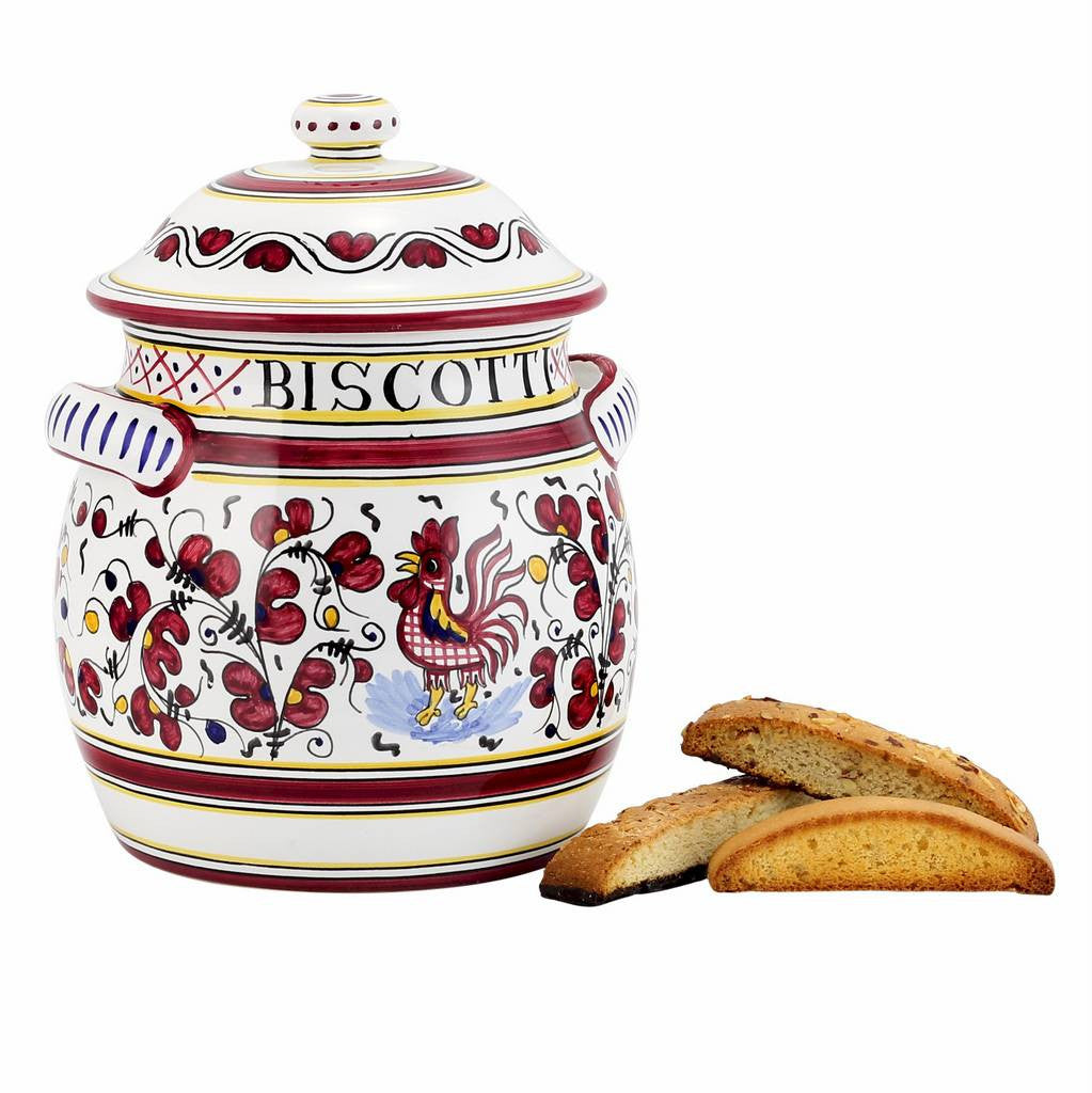ORVIETO RED ROOSTER: Traditional Biscotti Jar - tops-selection.shop