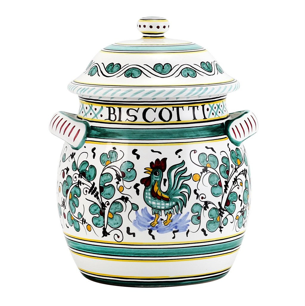 ORVIETO GREEN ROOSTER: Traditional Biscotti Jar - tops-selection.shop