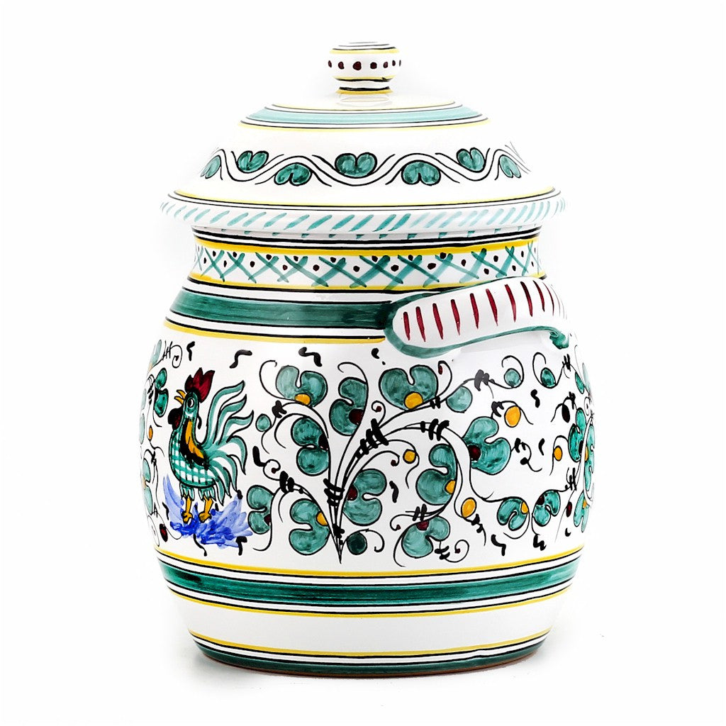 ORVIETO GREEN ROOSTER: Traditional Biscotti Jar - tops-selection.shop