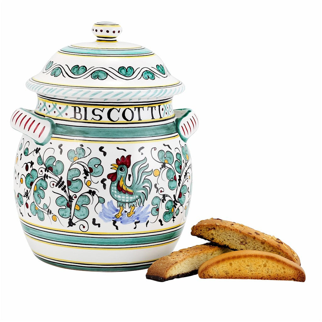 ORVIETO GREEN ROOSTER: Traditional Biscotti Jar - tops-selection.shop