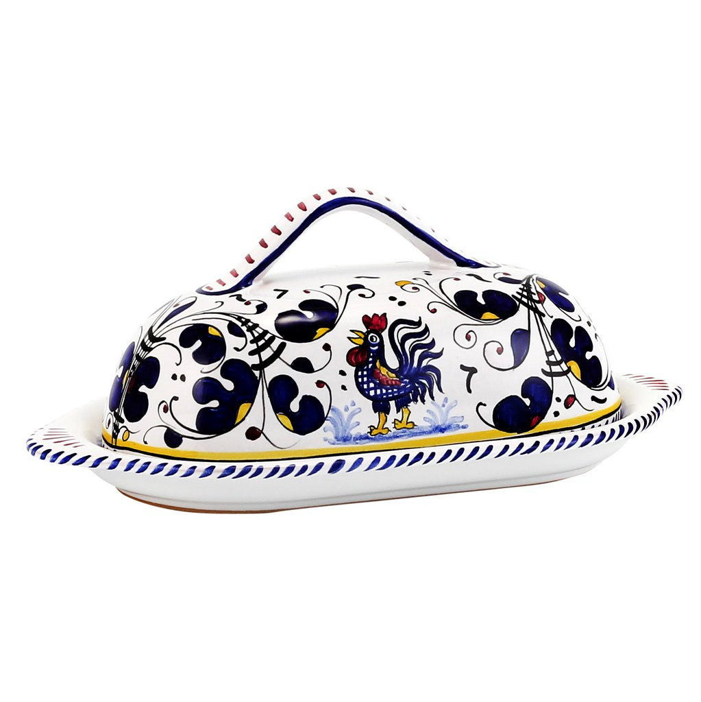 ORVIETO BLUE ROOSTER: Butter Dish with Cover - tops-selection.shop