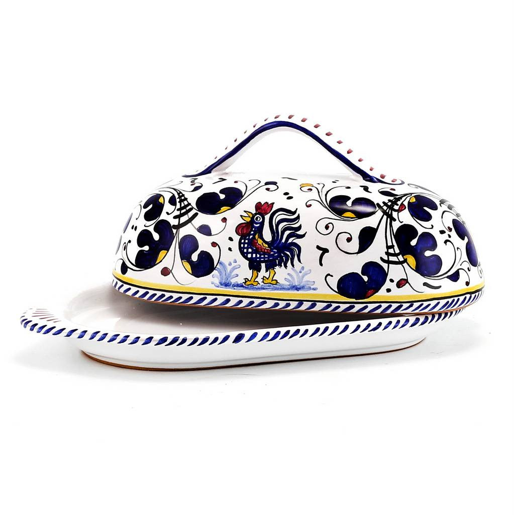 ORVIETO BLUE ROOSTER: Butter Dish with Cover - tops-selection.shop