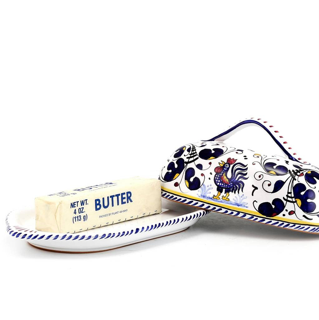 ORVIETO BLUE ROOSTER: Butter Dish with Cover - tops-selection.shop