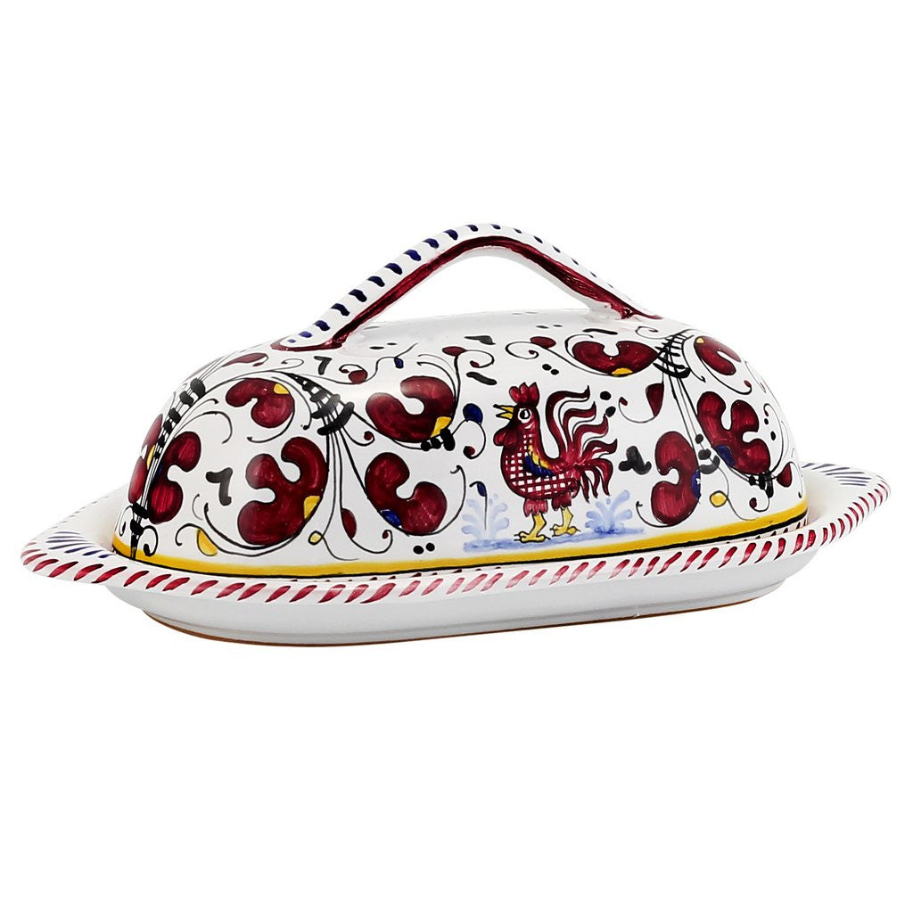 ORVIETO RED ROOSTER: Butter Dish with Cover - tops-selection.shop