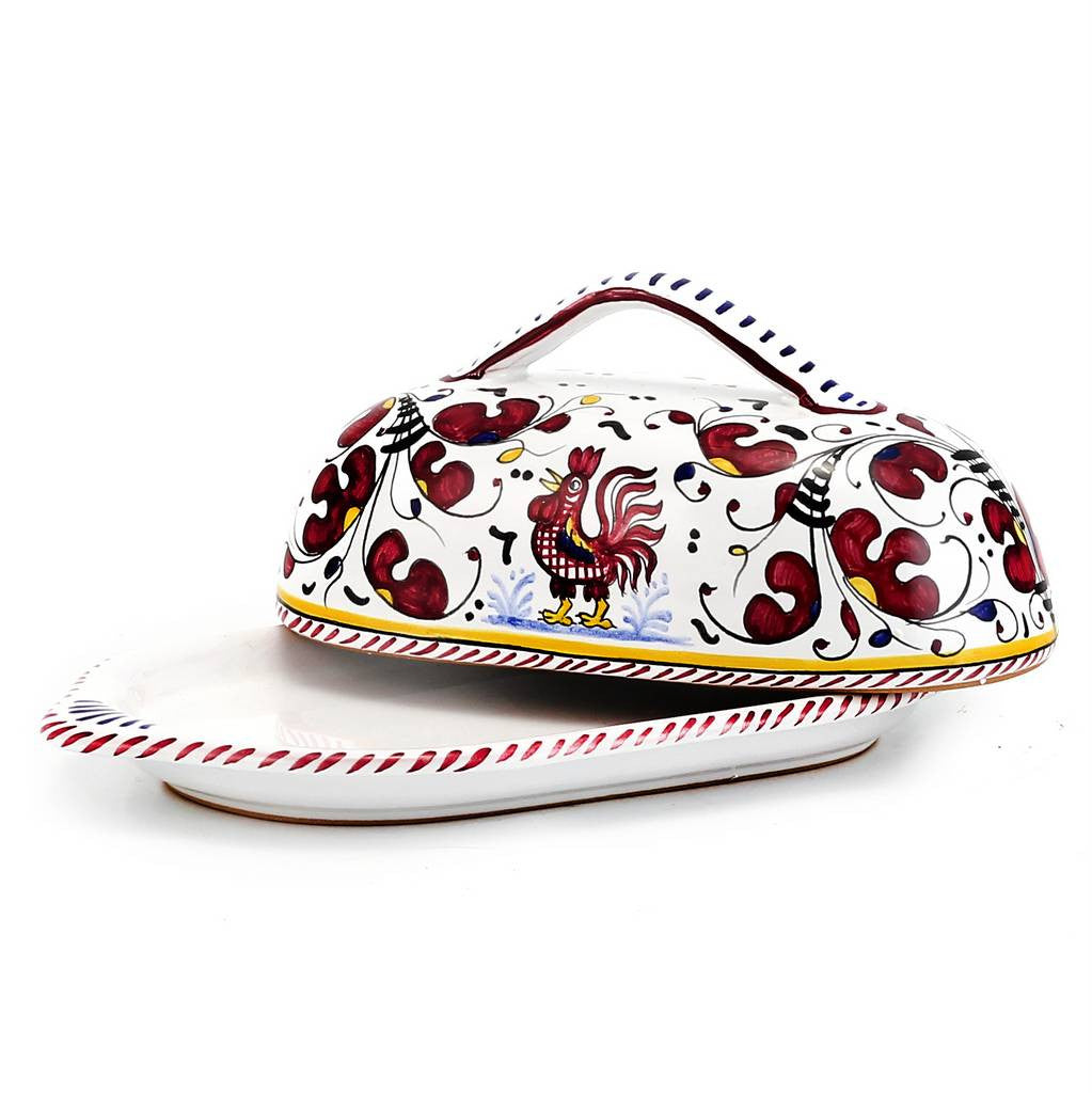 ORVIETO RED ROOSTER: Butter Dish with Cover - tops-selection.shop