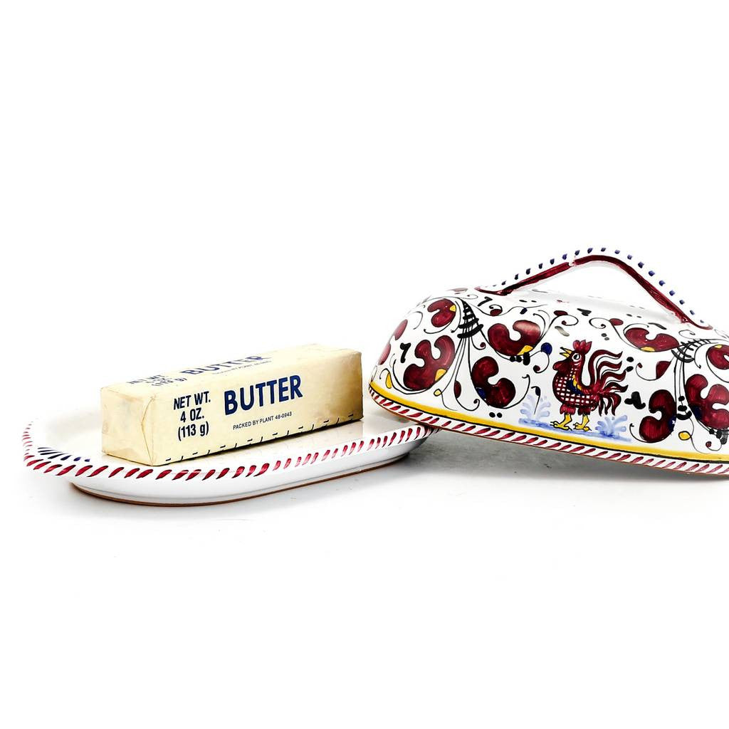 ORVIETO RED ROOSTER: Butter Dish with Cover - tops-selection.shop