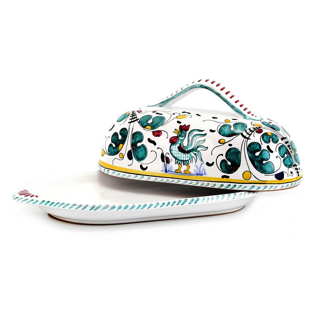 ORVIETO GREEN ROOSTER: Butter Dish w cover - tops-selection.shop
