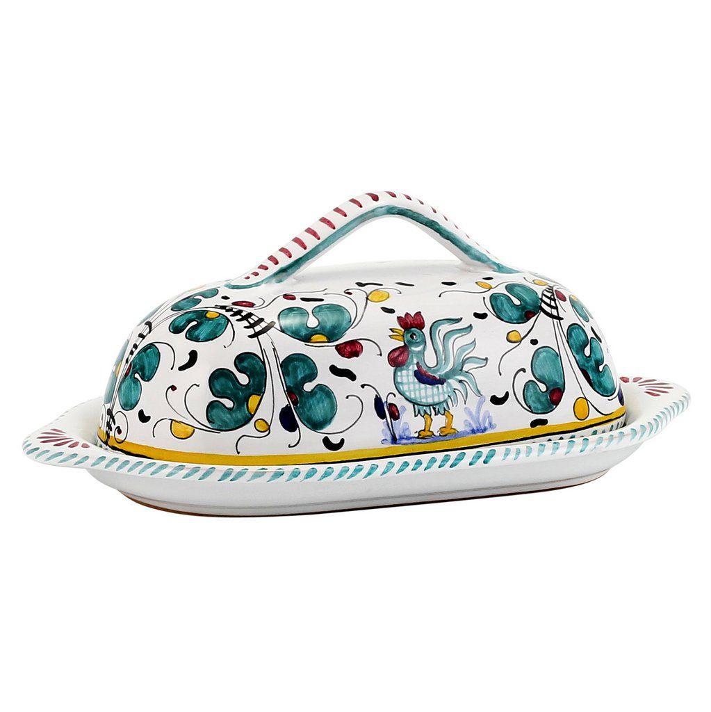 ORVIETO GREEN ROOSTER: Bundle with Butter Dish + Sauce Boat + Spoon Rest - tops-selection.shop