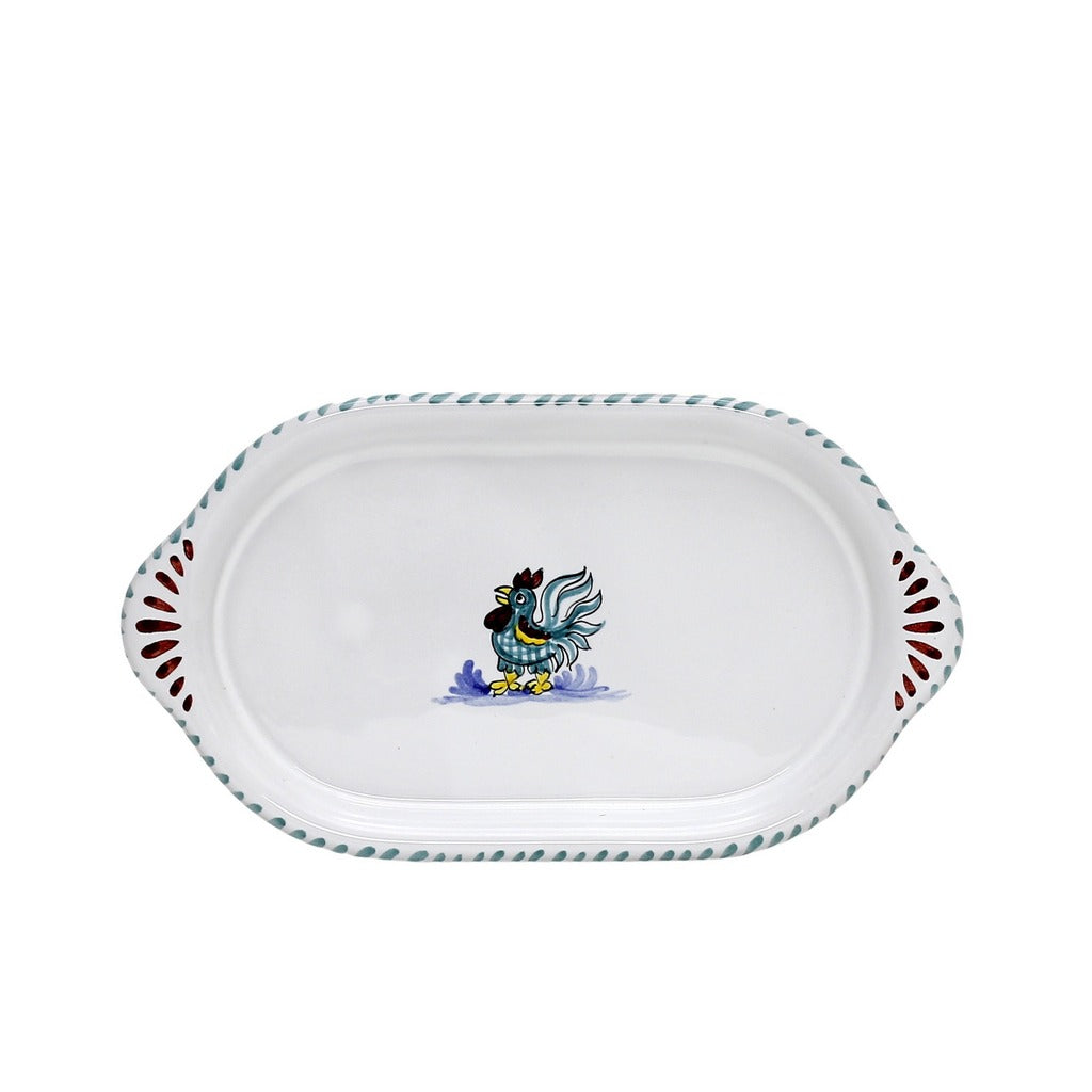 ORVIETO GREEN ROOSTER: Oval/Oblong Small Tray - tops-selection.shop