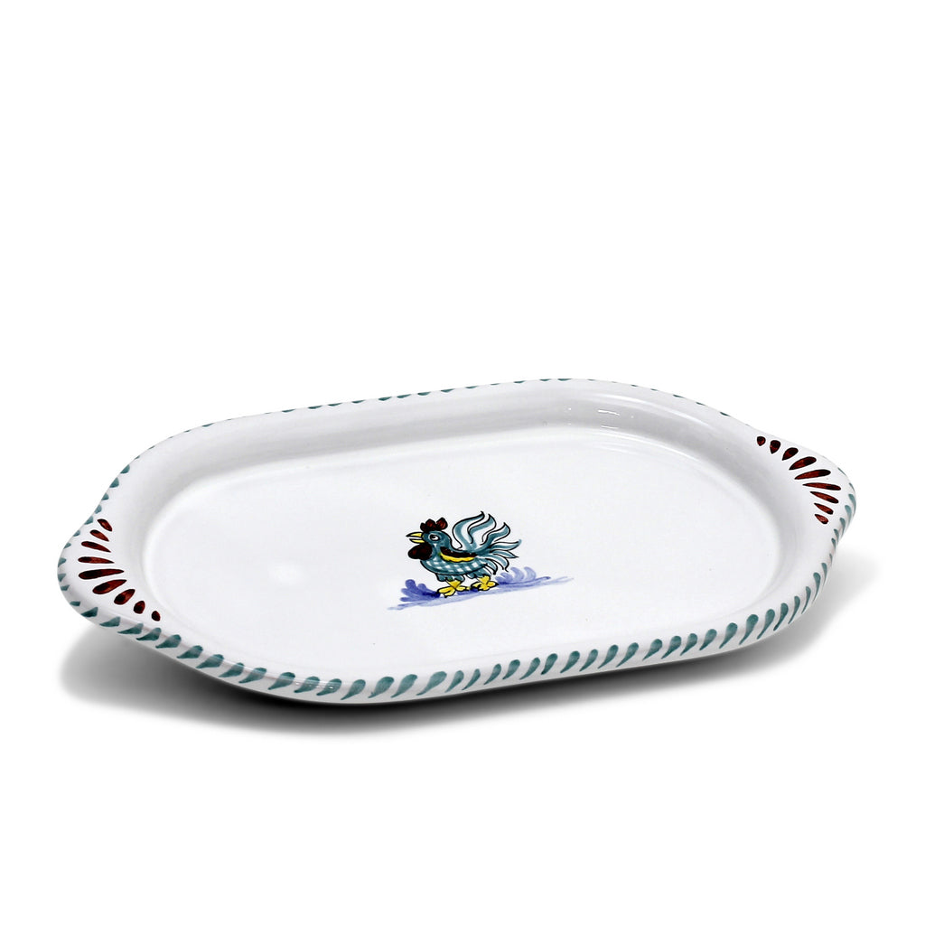 ORVIETO GREEN ROOSTER: Oval/Oblong Small Tray - tops-selection.shop