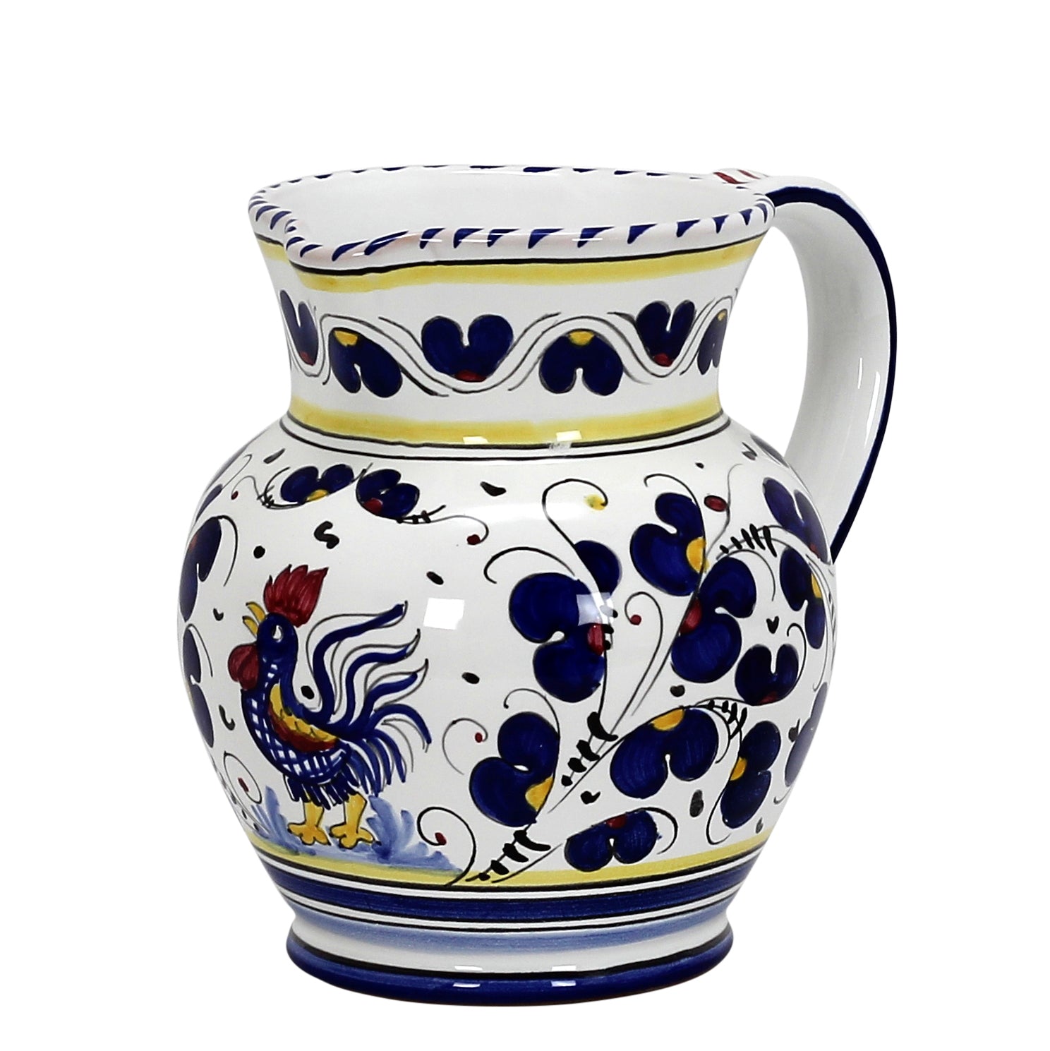 ORVIETO BLUE ROOSTER: Traditional Deruta Pitcher (1.25 Liters/40 Oz/5 Cups) - tops-selection.shop