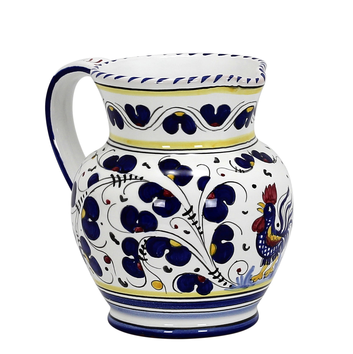 ORVIETO BLUE ROOSTER: Traditional Deruta Pitcher (1.25 Liters/40 Oz/5 Cups) - tops-selection.shop