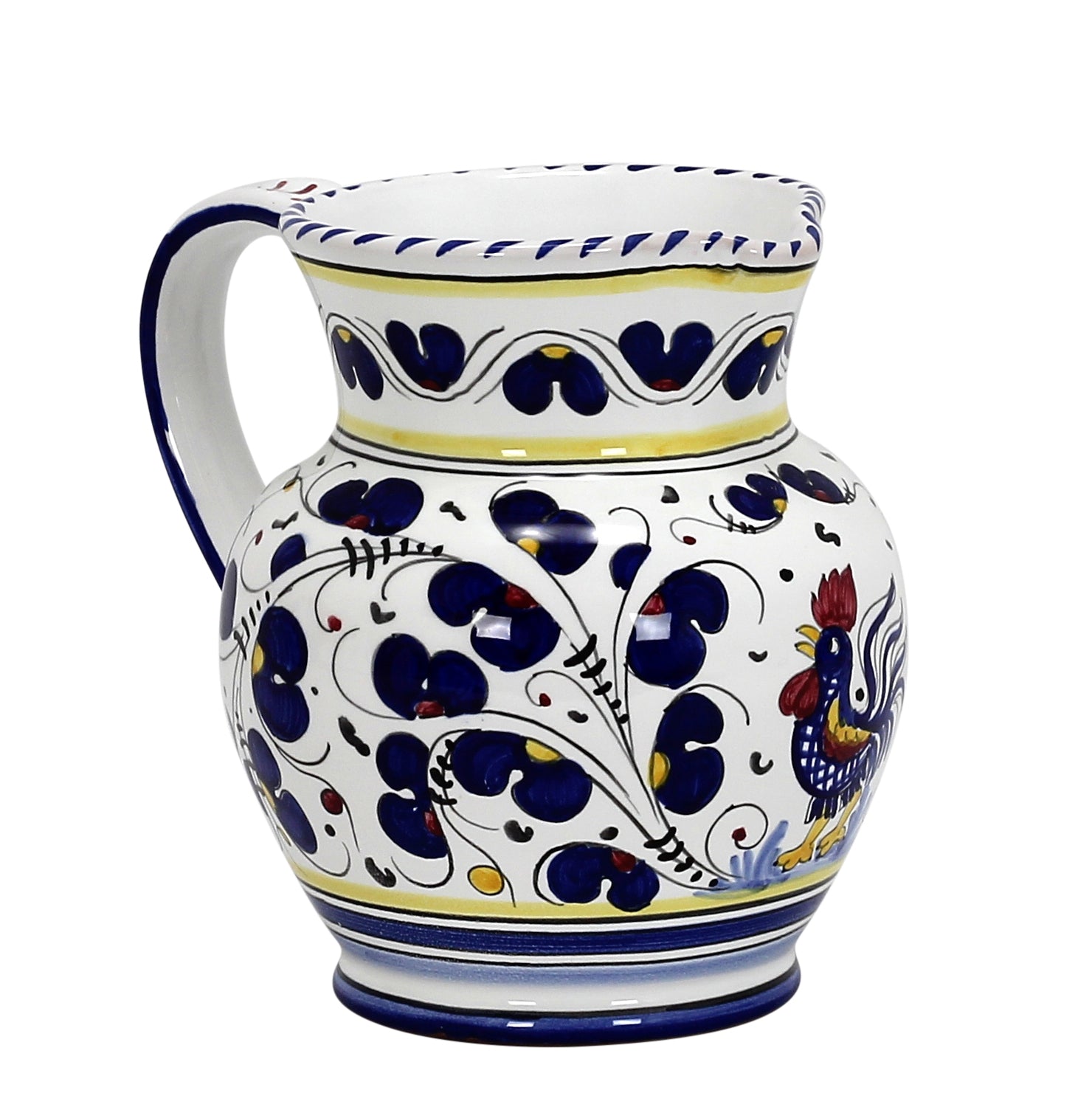 ORVIETO BLUE ROOSTER: Traditional Deruta Pitcher (1.25 Liters/40 Oz/5 Cups) - tops-selection.shop