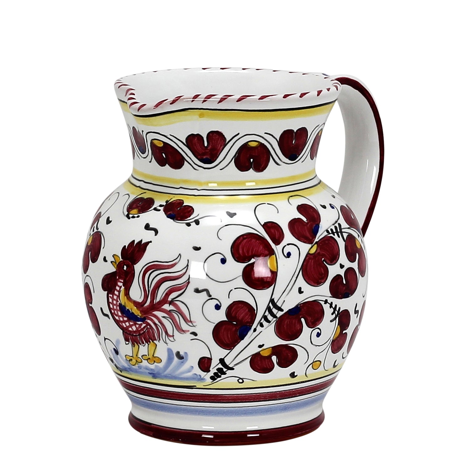 ORVIETO RED ROOSTER: Traditional Deruta Pitcher (1.25 Liters/40 Oz/5 Cups) - tops-selection.shop