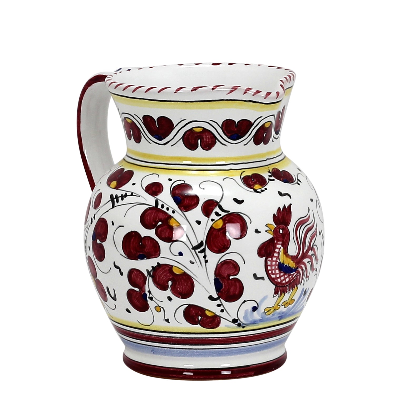 ORVIETO RED ROOSTER: Traditional Deruta Pitcher (1.25 Liters/40 Oz/5 Cups) - tops-selection.shop