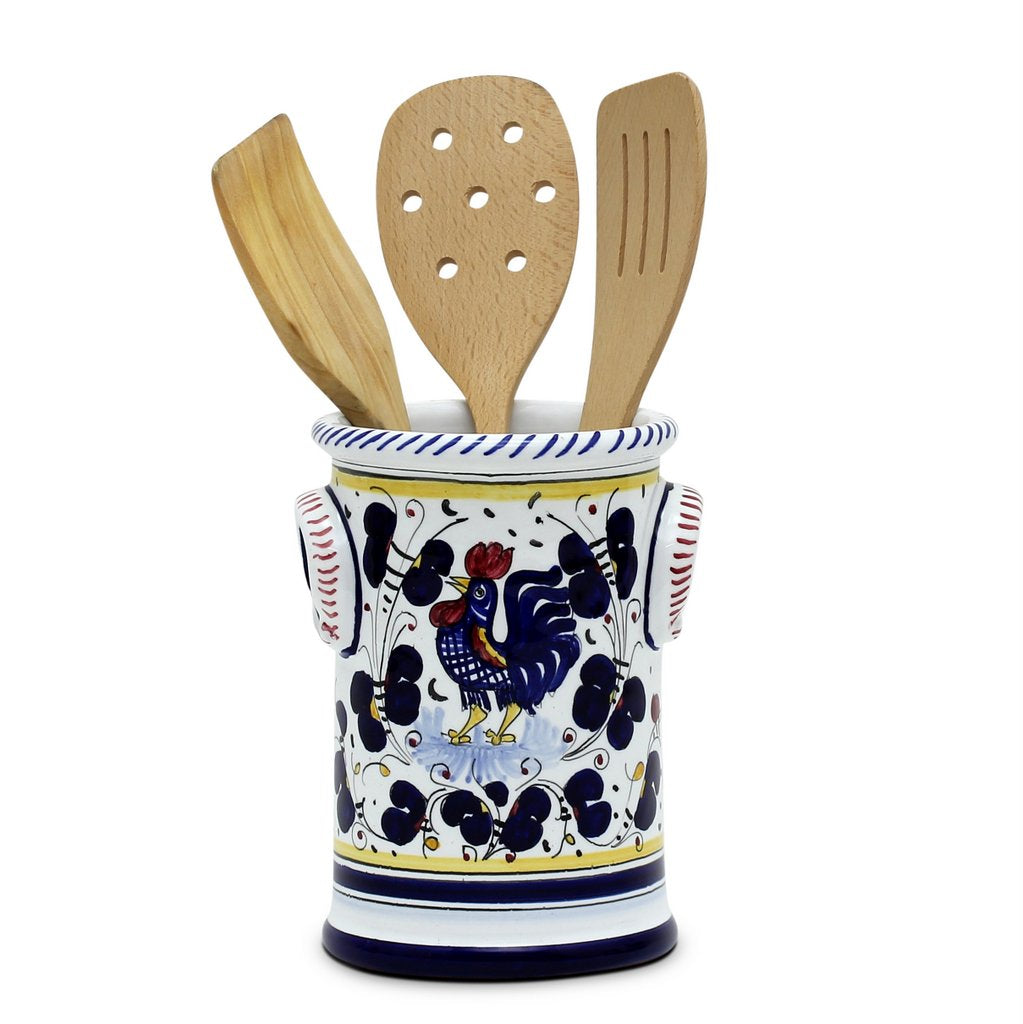 ORVIETO BLUE ROOSTER: Bundle with Utensil Holder + Biscotti Jar - tops-selection.shop